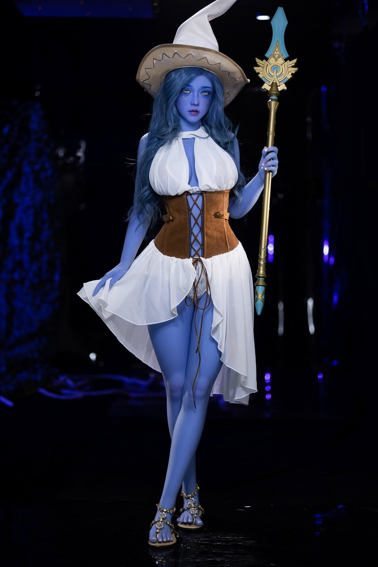AIBEI 160cm (5ft2") Witch Blue Skin TPE Sex Doll Head #225 - Elowen