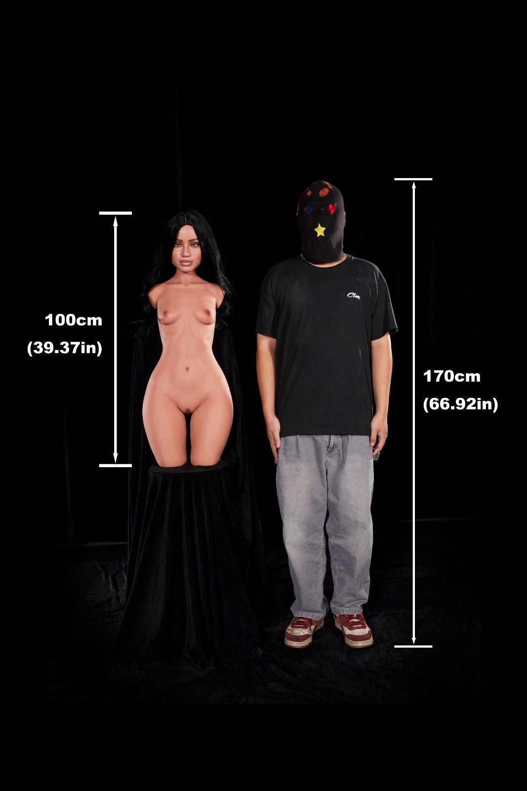CLM 100cm (3ft2") Pretty Skinny Silicone Sex Doll Torso - AA-cup - Raven