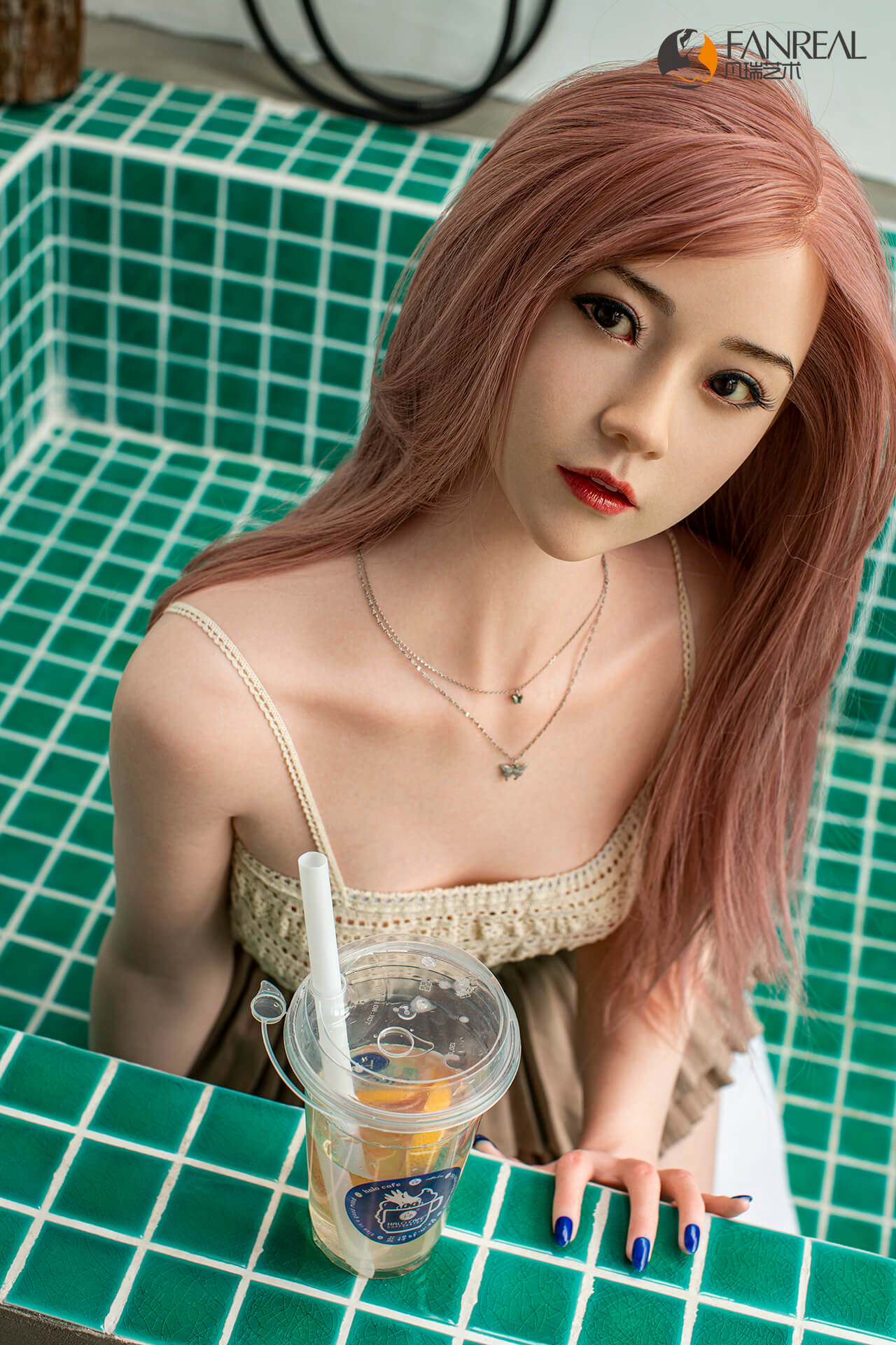 Fanreal 158cm (5ft1") Exotic Pink Hair Silicone Sex Love Doll - B-Cup - Qian