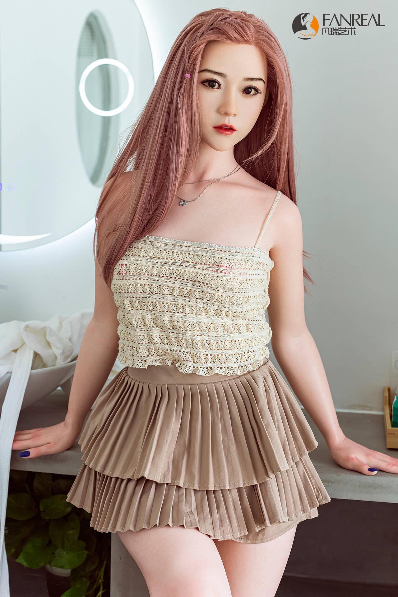 Fanreal 158cm (5ft1") Exotic Pink Hair Silicone Sex Love Doll - B-Cup - Qian