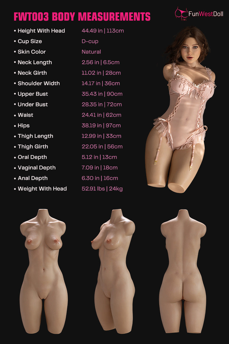 FunWest Doll 113cm (3ft8") Silicone Torso Sex Doll - D-Cup – Rose