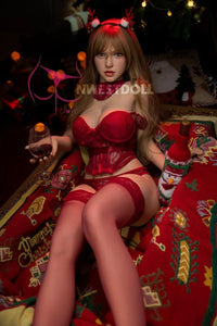 FunWest Doll 155cm (5ft1”) Blonde Bombshell TPE Sex Doll in Elegant Red Lingerie- F-Cup - Bella - In Stock | EU Only