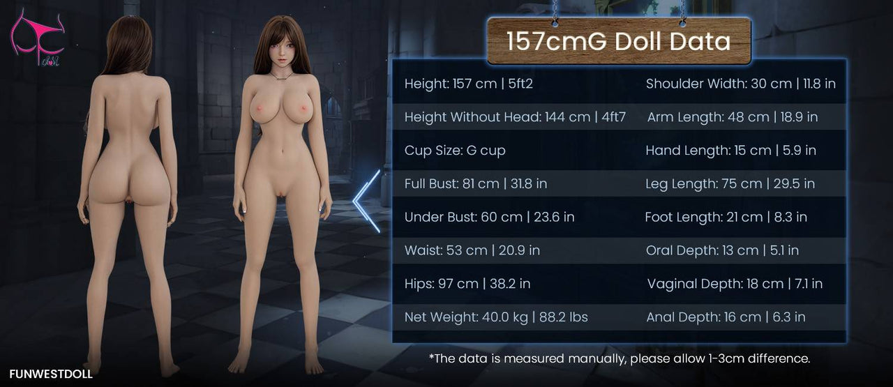FunWest Doll 157cm (5ft2") TPE Curvy Sex Doll - G-Cup - Natural Giselle