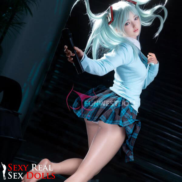 159cm (5ft2') A-Cup Anime Cosplay Silicone Sex Doll - Sky Blue Hair [In Stock USA] - Amy, FunWest Doll, , Sexy Real Sex Dolls