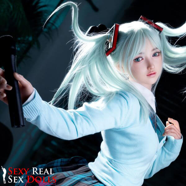 159cm (5ft2') A-Cup Anime Cosplay Silicone Sex Doll - Sky Blue Hair [In Stock USA] - Amy, FunWest Doll, , Sexy Real Sex Dolls