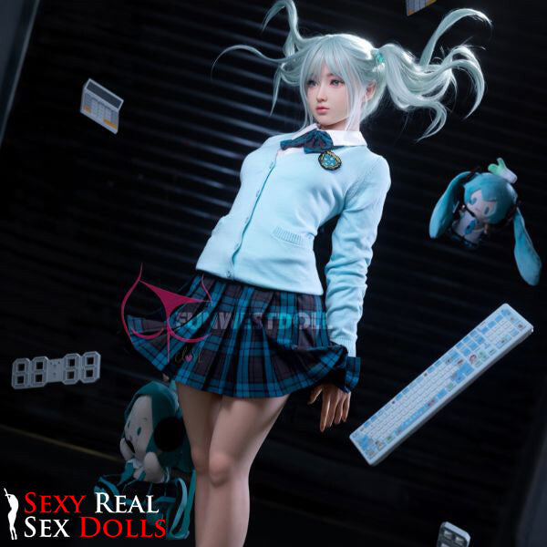 159cm (5ft2') A-Cup Anime Cosplay Silicone Sex Doll - Sky Blue Hair [In Stock USA] - Amy, FunWest Doll, , Sexy Real Sex Dolls
