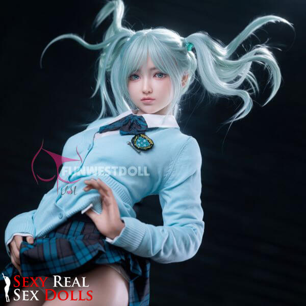 159cm (5ft2') A-Cup Anime Cosplay Silicone Sex Doll - Sky Blue Hair [In Stock USA] - Amy, FunWest Doll, , Sexy Real Sex Dolls