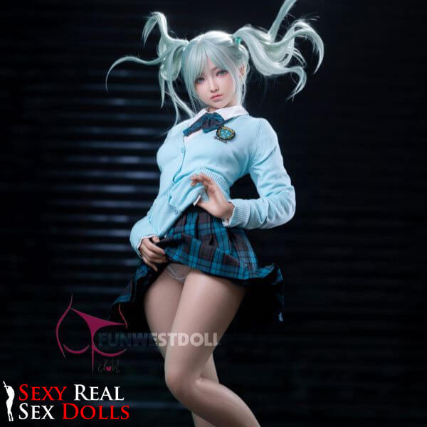 159cm (5ft2') A-Cup Anime Cosplay Silicone Sex Doll - Sky Blue Hair [In Stock USA] - Amy, FunWest Doll, , Sexy Real Sex Dolls
