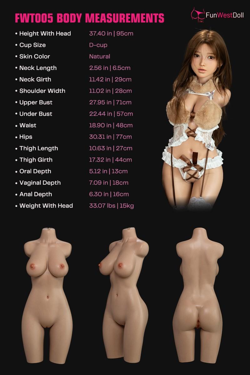 95cm (3ft1") Silicone Torso Sex Doll - D-Cup – Amy, FunWest Doll, , SRSD